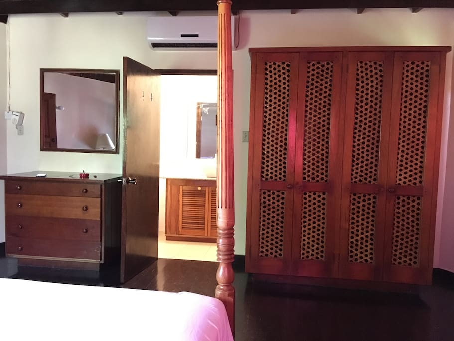 Dresser, attached Bath, closets