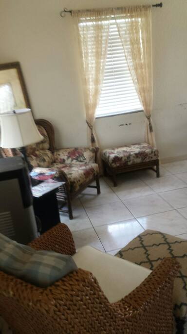 sitting area with water cooler available music off of Google Play in sitting area