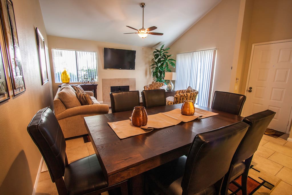 Dining area is welcoming, modern, and open - vaulted ceilings makes it feel open...