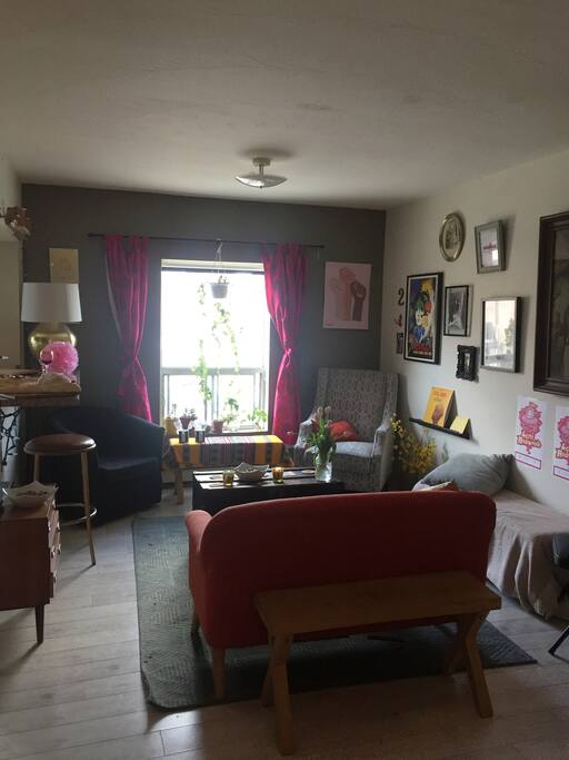 Sun floods the entire apartment with windows in every room