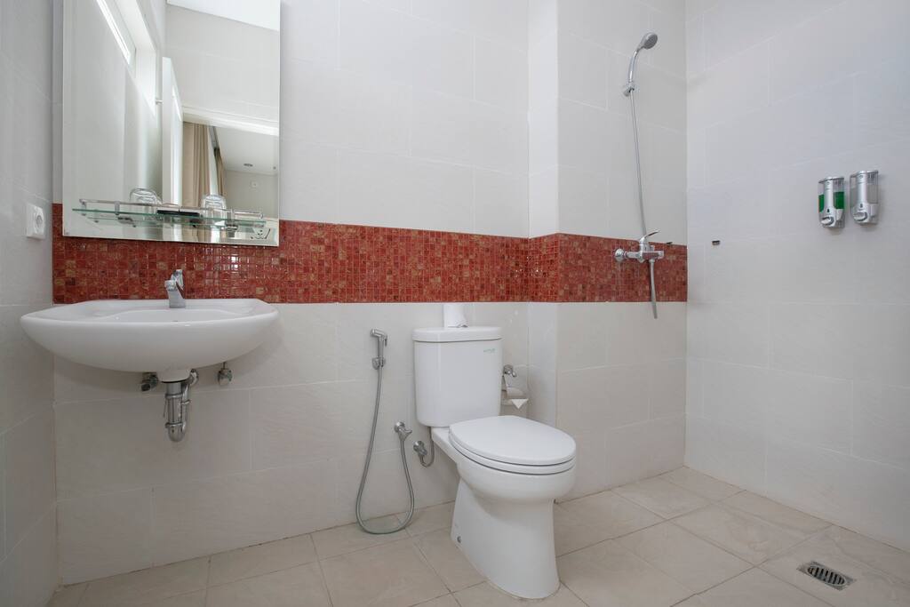 bathroom with shower, we provide shampoo and soap