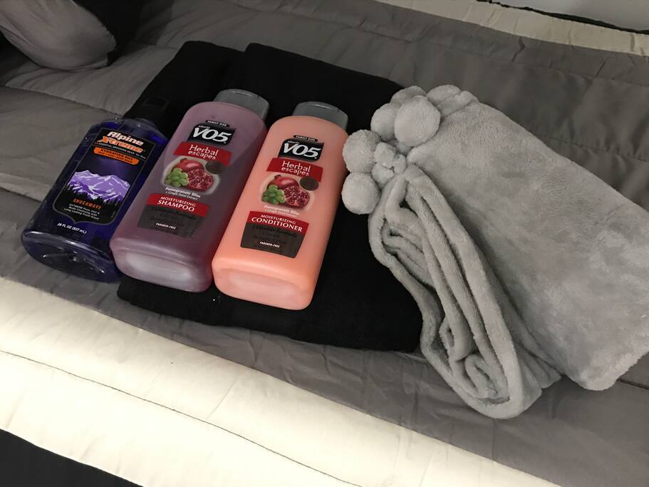 All Travelers will be welcomed with Fresh Towels and a Shower Caddy containing Shampoo, Conditioner, and Body Wash!