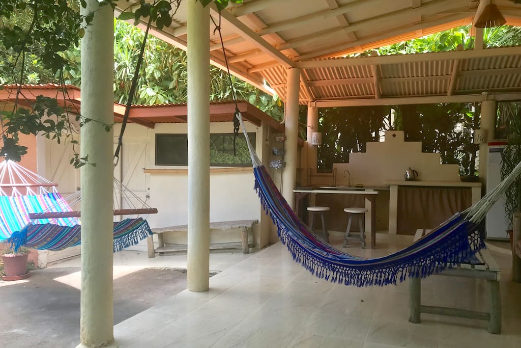 Guest kitchen and hammock area