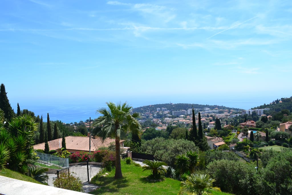 Overlooking the mediterranean, Monaco. Nestled beautiful sunny gardens, outdoor surrounding the property.