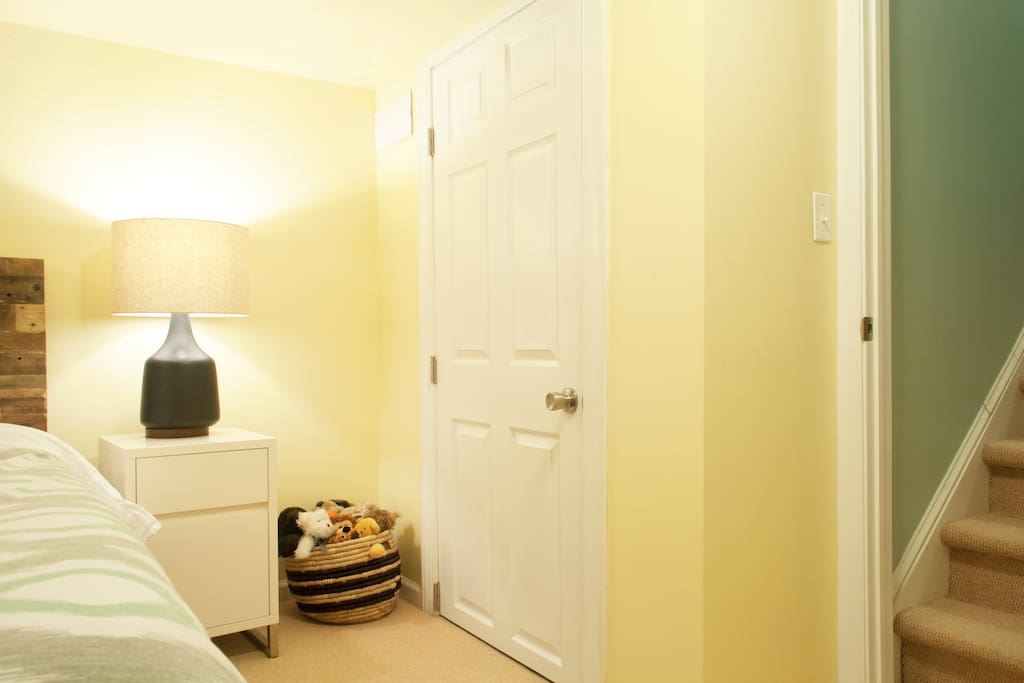 This bedroom is in the basement.