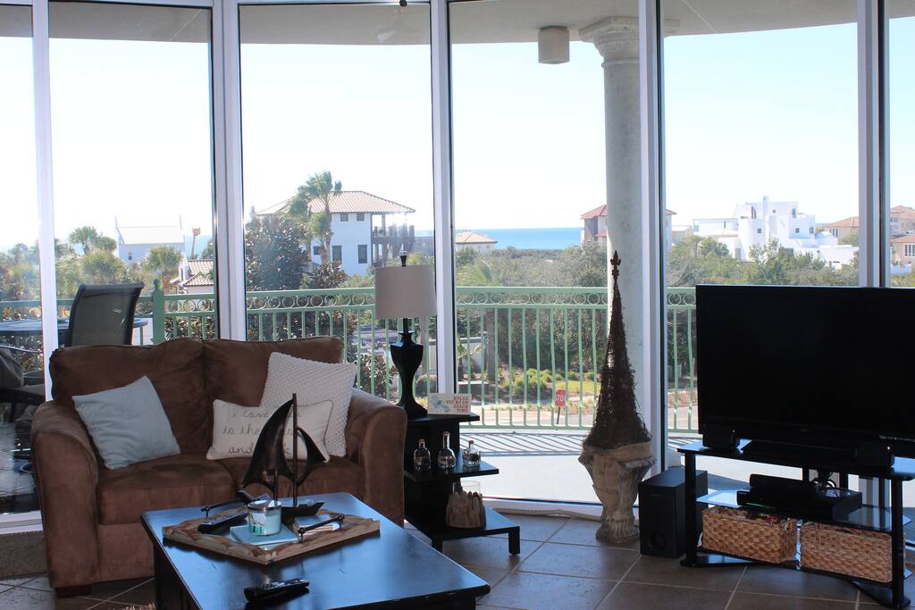 3rd floor views of the Gulf from eight floor to ceiling windows in living area.