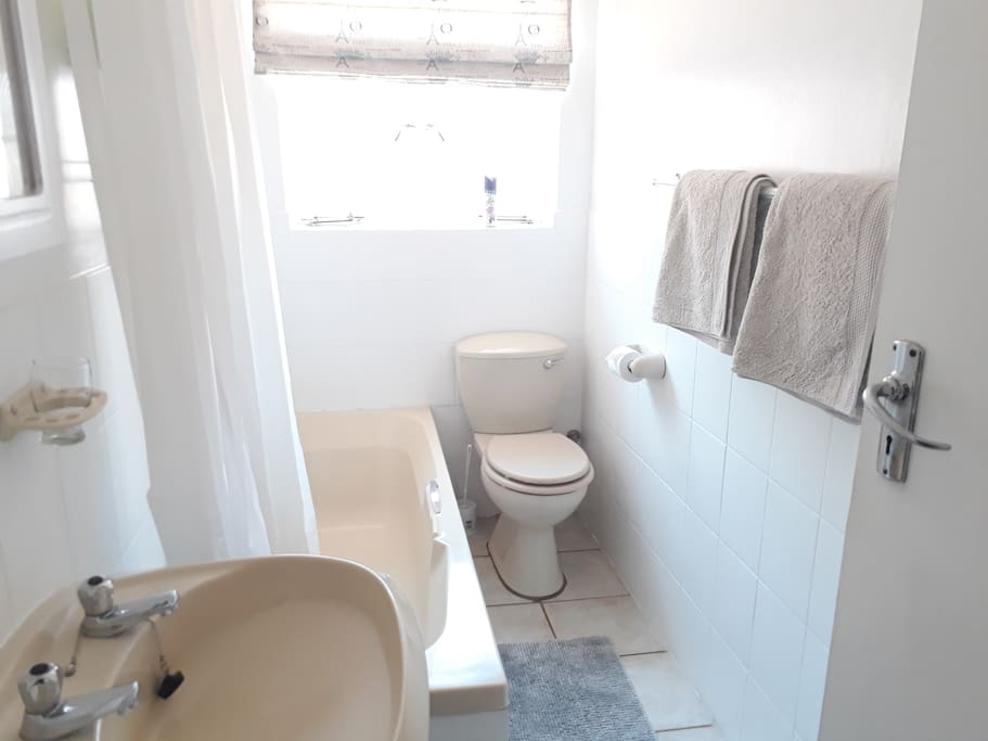 Bathroom of the Queen Room with shower over bath facility-soaps supplied