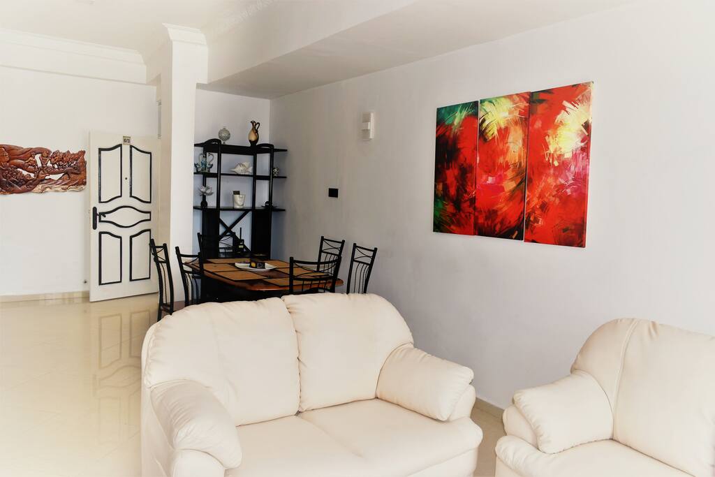 Air-conditioned living and dining area.