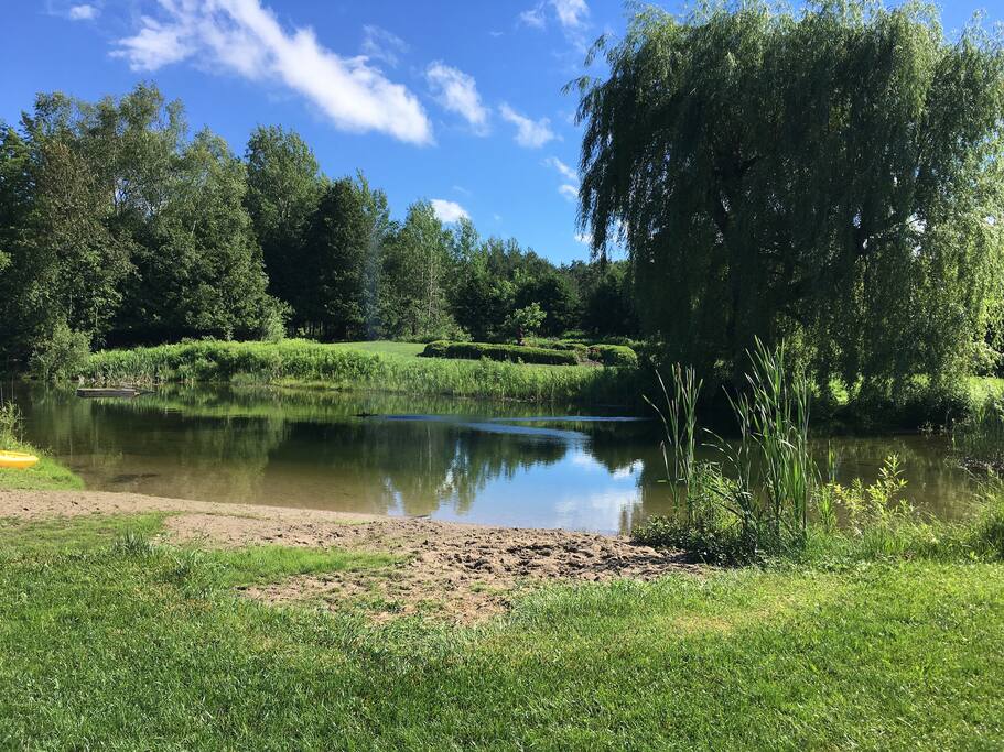 Spring fed pond beside cottage - great for summer time dips or winter skating.