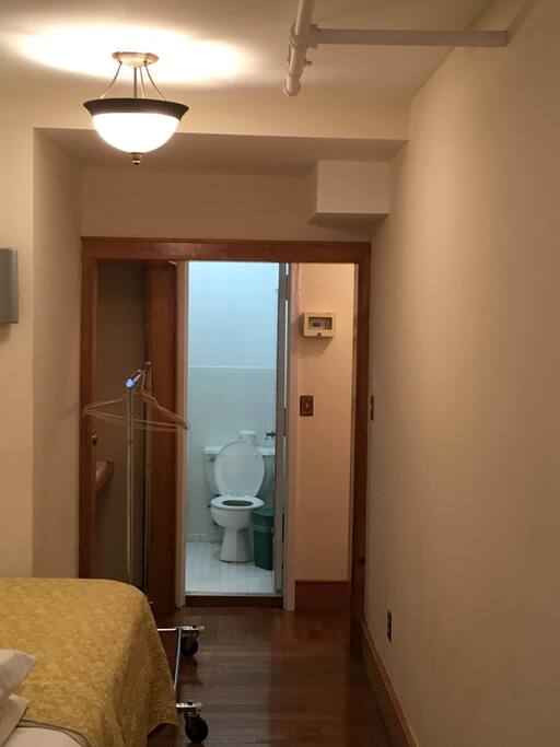 View of the bathroom from across the room