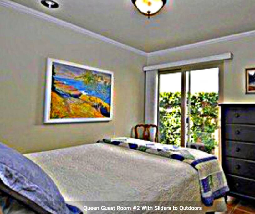 Guest Room With Pillow Top Queen Bed, Outdoor Slider and Closet