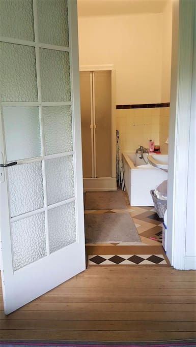 SDB avec douche et baignoire