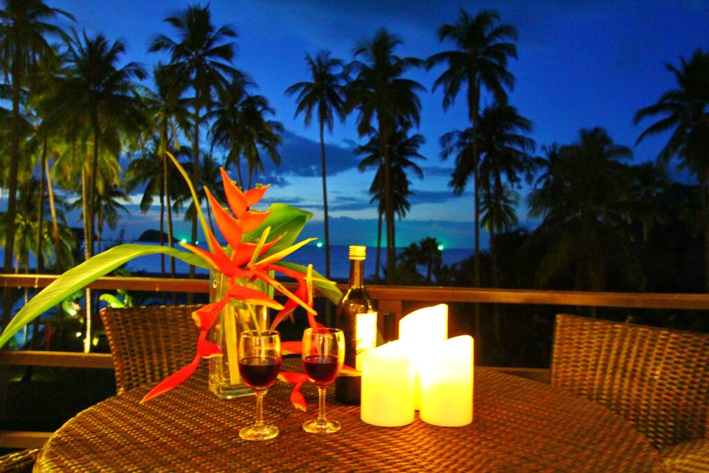 Sunset and Beach View from both the balcony and the large roof terrace