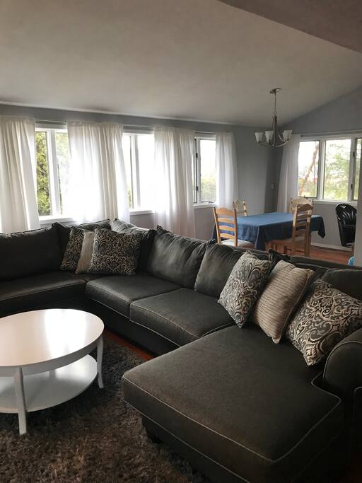 Comfy couch and dining area