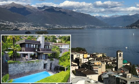 House with pool over Brissago on Lake Maggiore
