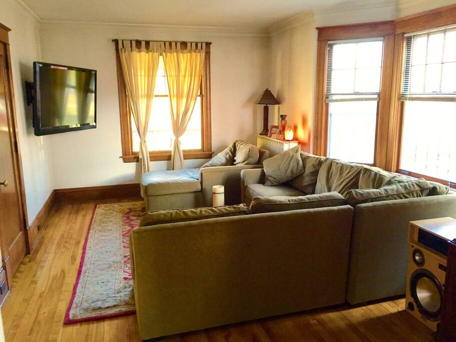 Living Area. 55" TV is networked to PC for streaming internet or DVD.