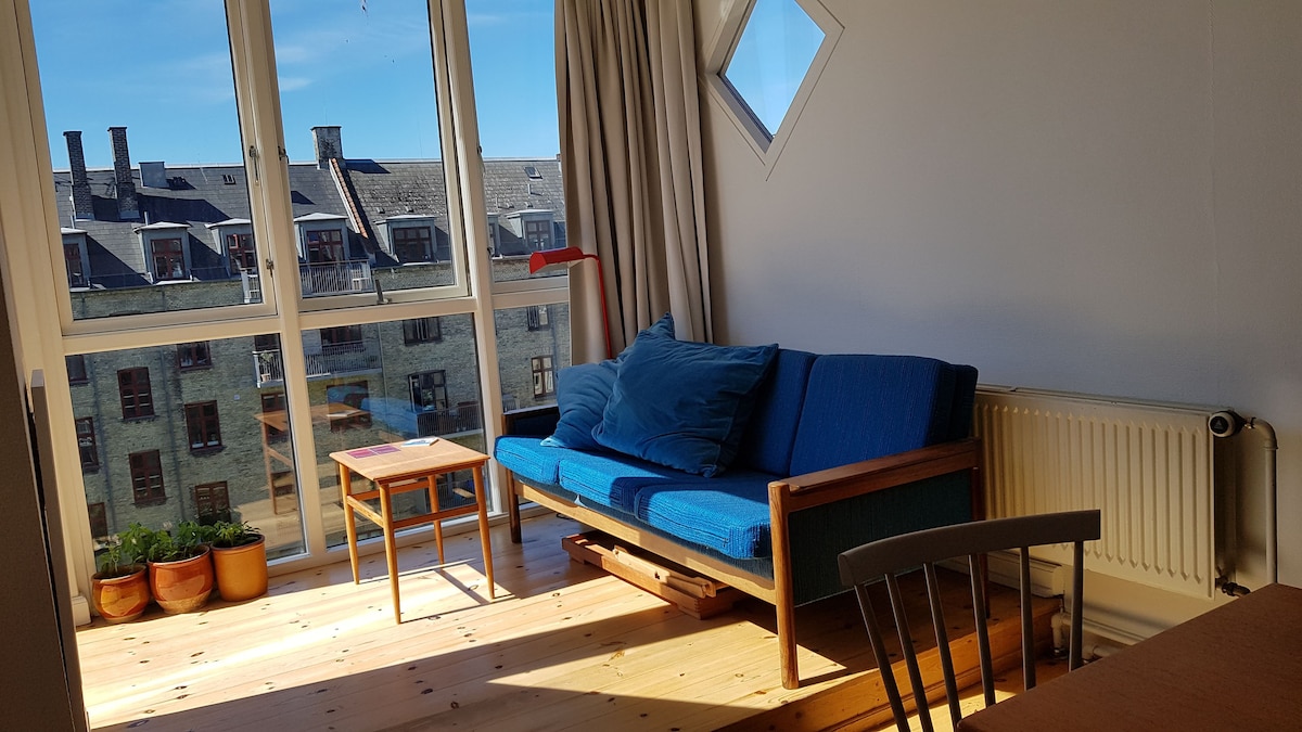 Charmerende lejlighed m. sydvendt karnap og altan. Frederiksberg