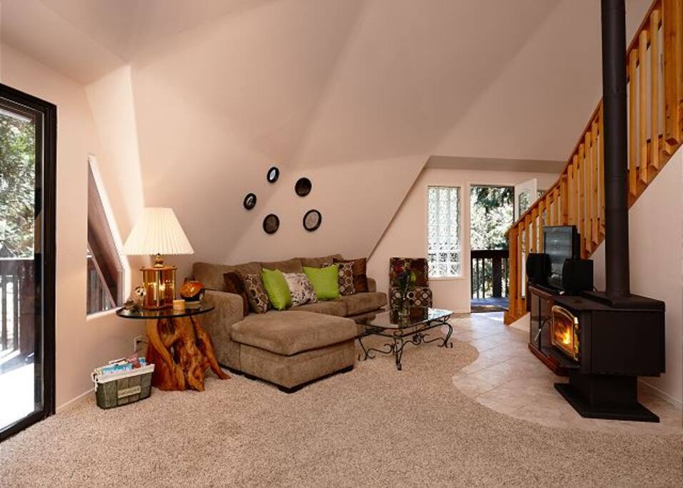 Opening living room with wood burning stove
