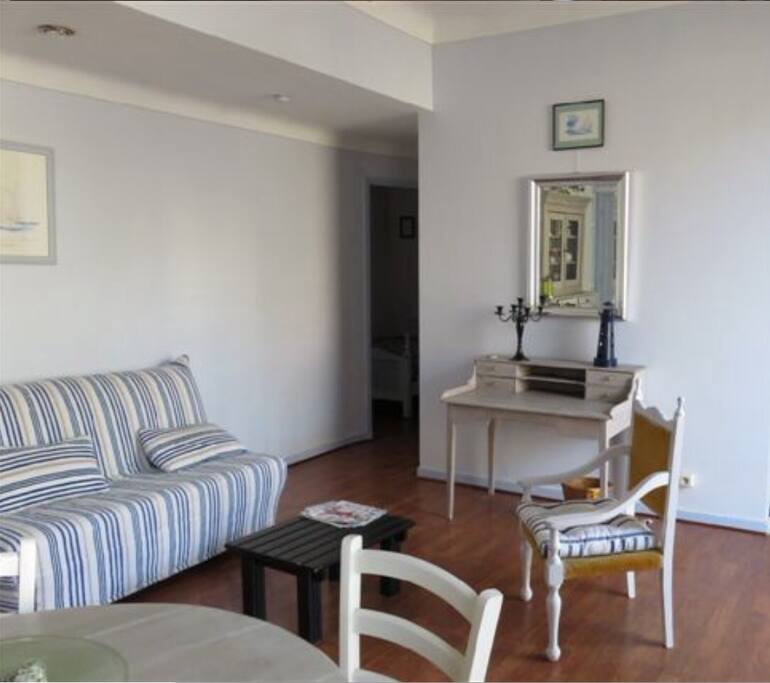 Sofa turns into an extra double bed. Kitchenette includes dishwasher and all you need for some fun meals.