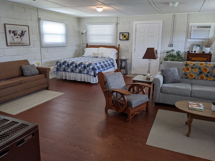 Two sofa beds, one is a double and one is a queen, and a queen bed.