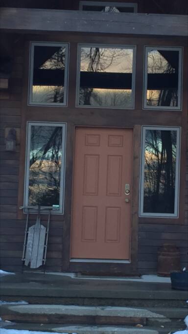 sunset reflection on glass - front door