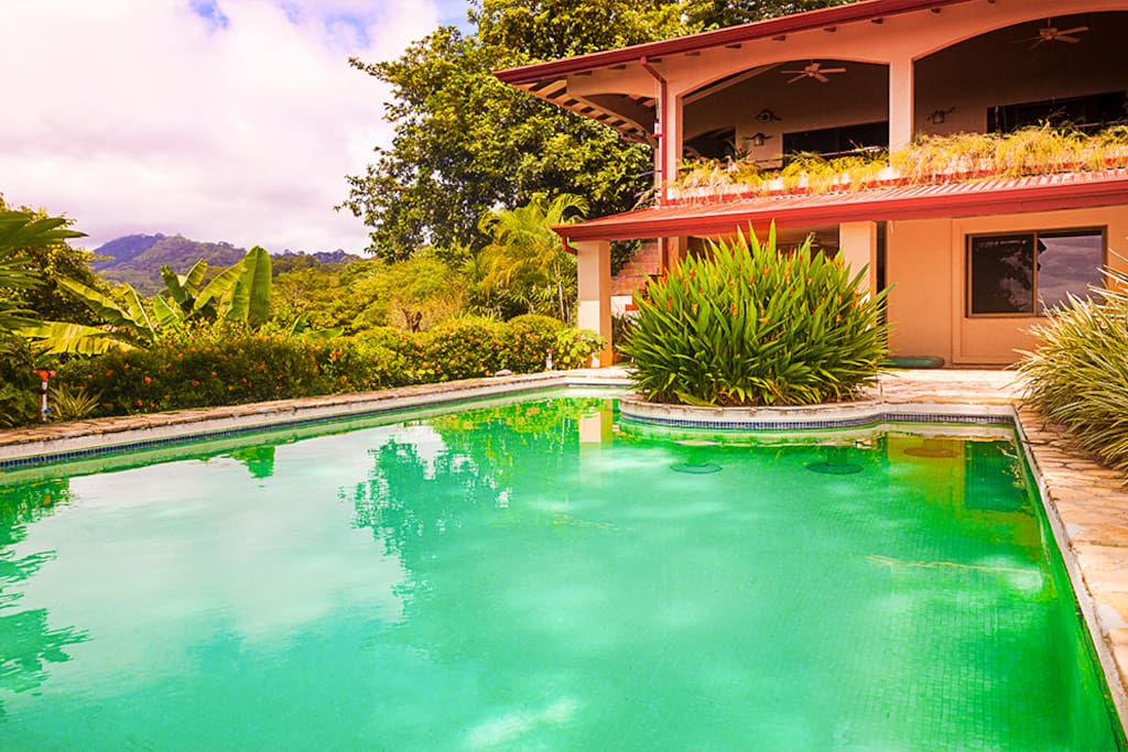 The gorgeous mountain backdrop can be seen from the pool.