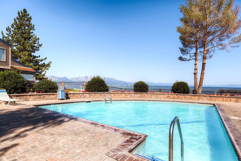 Enjoy the views from this lakeside pool all year long