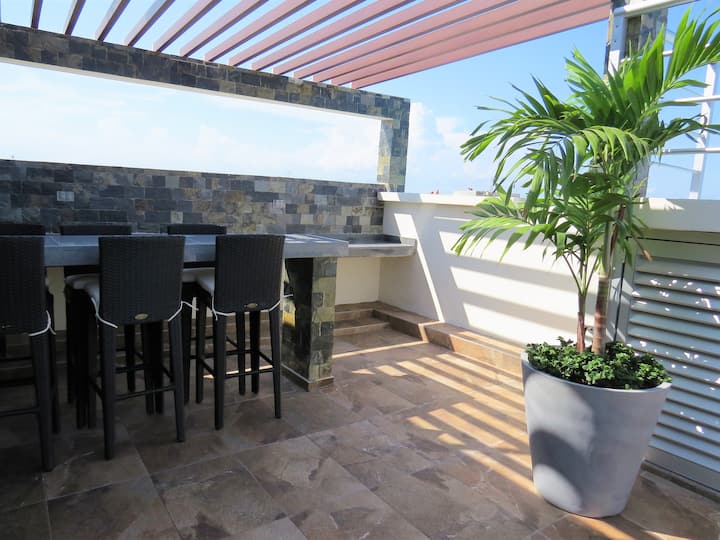 Простор за одмор со бар на покривот /просторот за одмор со бар за сончање.