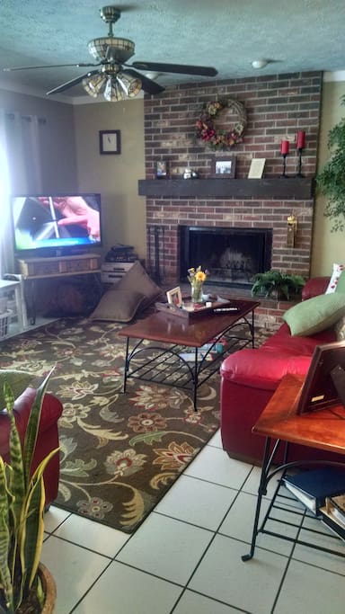 Woodburning fireplace.