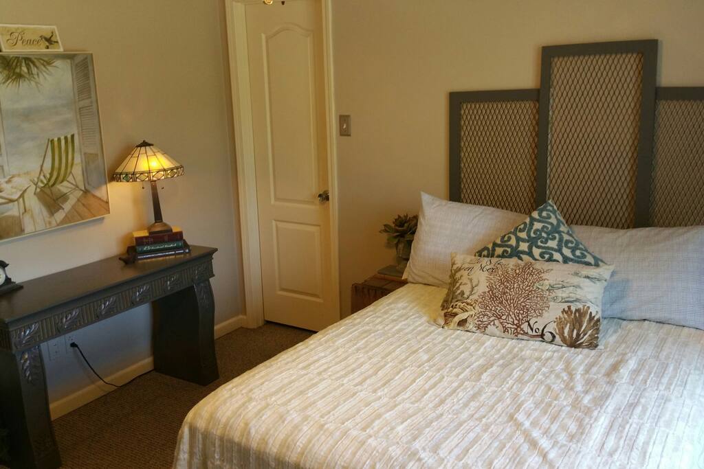 Full size comfy bed with closet space.