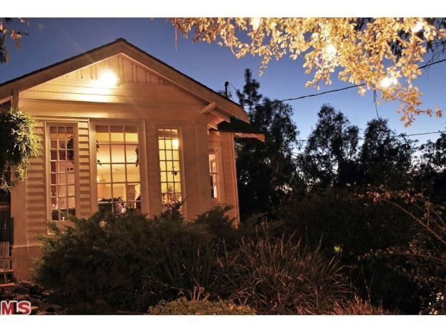 Front of the house at sunset.