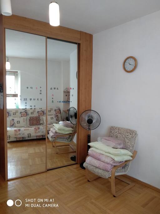 Wardrobe. Bedlinnen and towels are provided by host