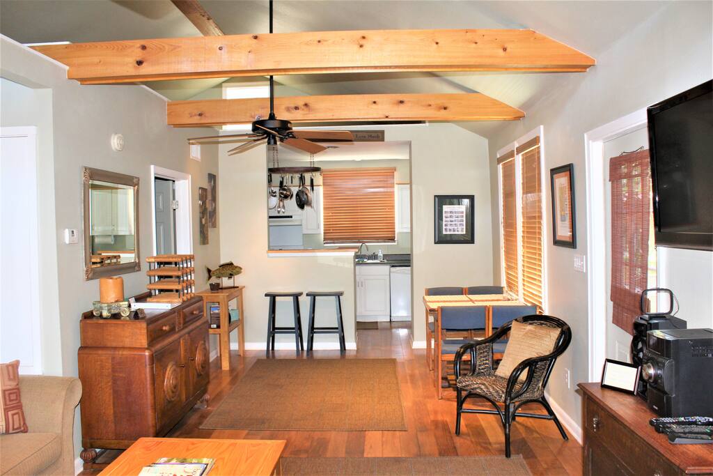 Open view of living/ dining/ kitchen area