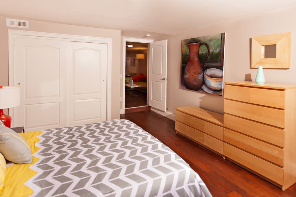 Spacious, modern bedroom.