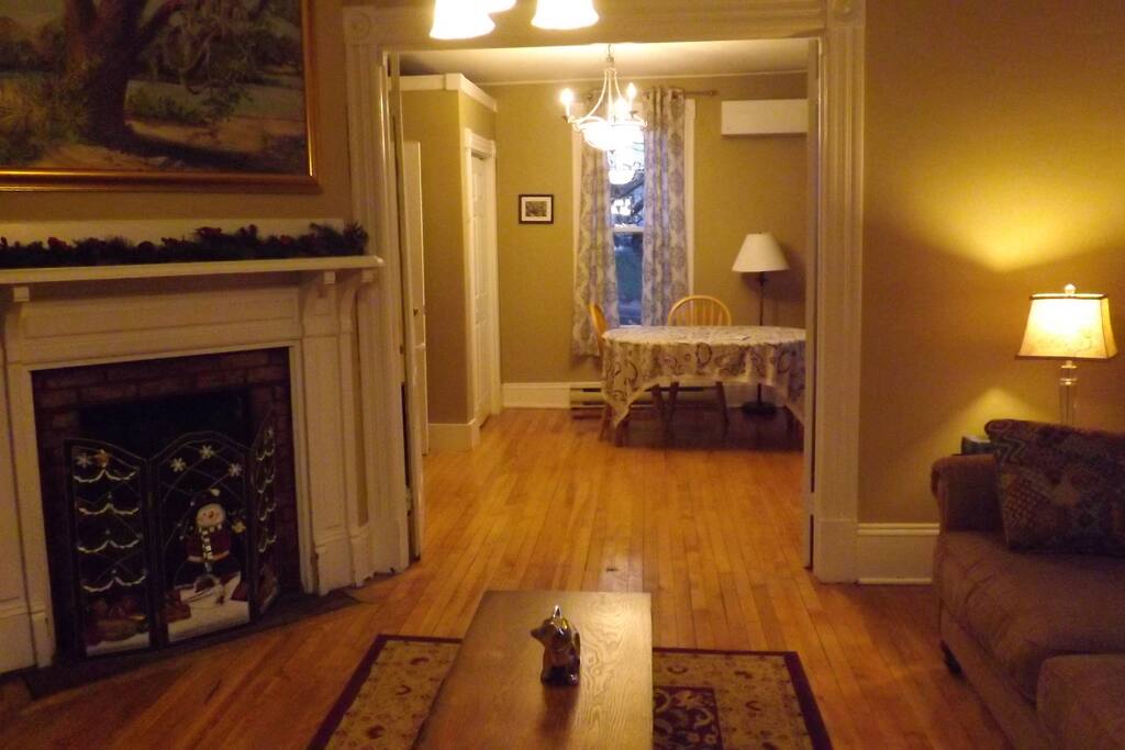Room on the dining area floor for a queen air mattress for extra people