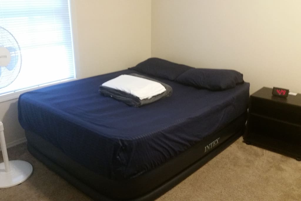 Here's the available bedroom. I have plenty of clean sheets and pillows for you, but no comforter (although it is August). The second airbed is identical to the one in this picture.