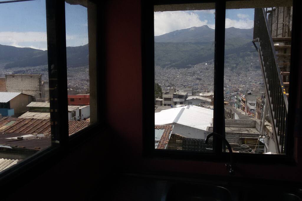 View from Kitchen area. Gua-Gua Pichincha across valley