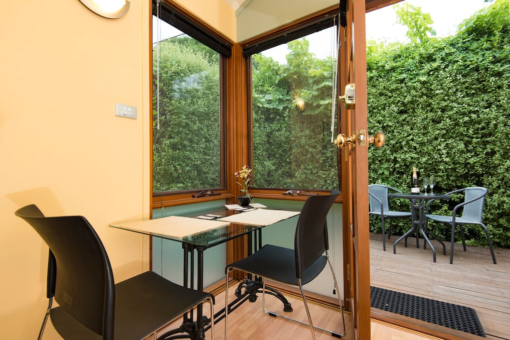 Here is the dining table looking out to deck