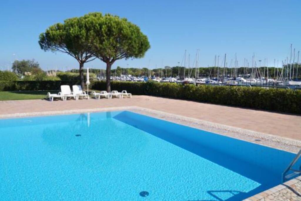 The swimming pool heated with thermal water in winter