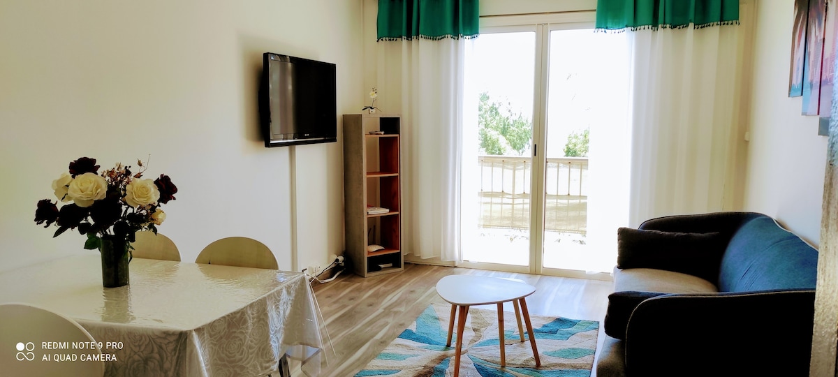 Კონდიცირებული ტელევიზორის კუთხის მისაღები ოთახი ზღვის ხედით.