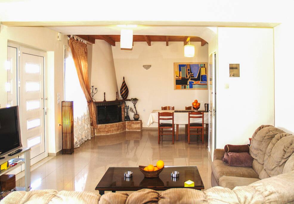 Living room and Dining room with fireplace