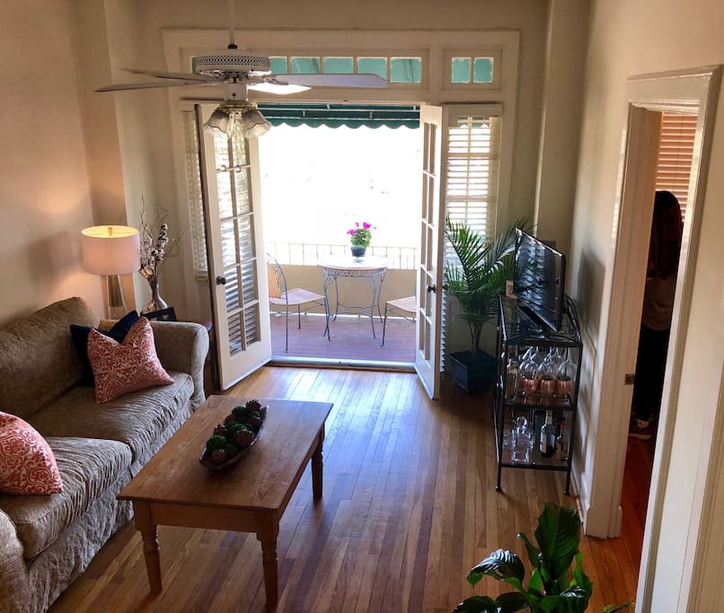Living room looking out towards balcony