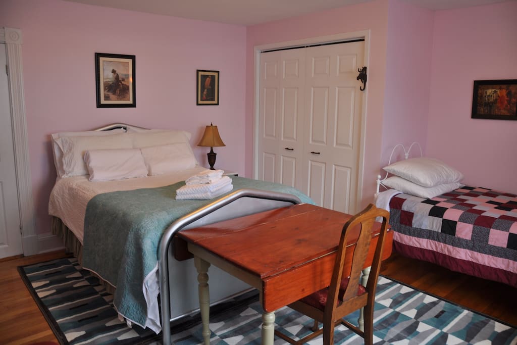 Double and single bed, large closet