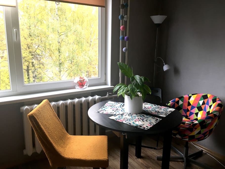 Work and rest zone. Yellow chair is original 1960s.