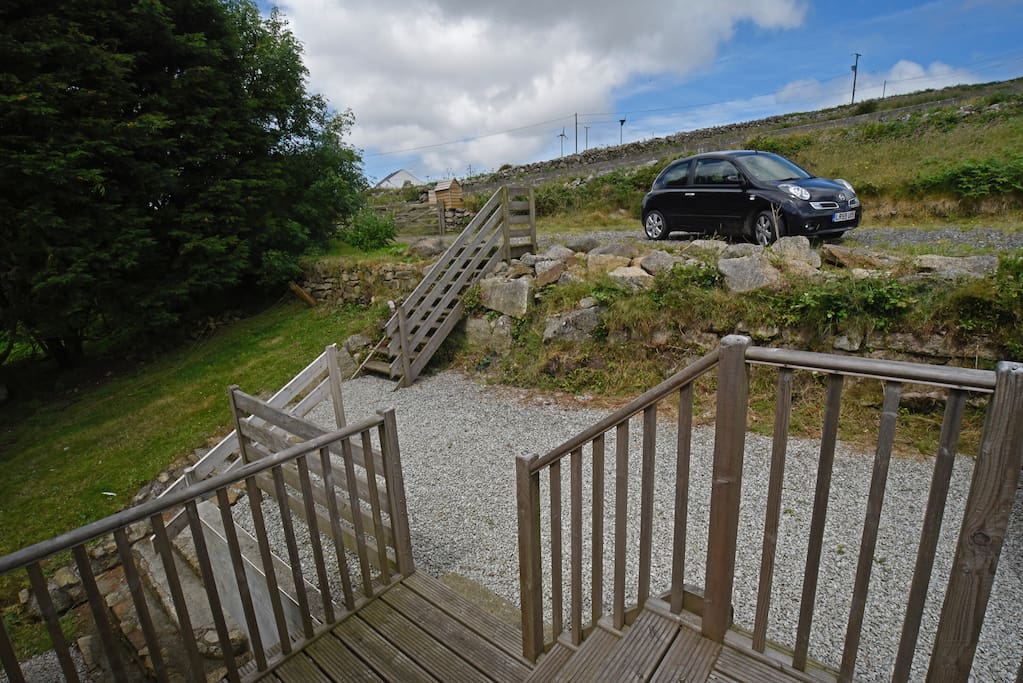 The main gate in to the parking level. From upper level of cottage.