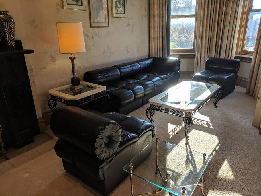 Lots of natural light in the living room. Views of downtown!