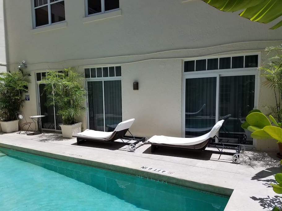 THE VIEW OF THE STUDIO FROM THE POOL