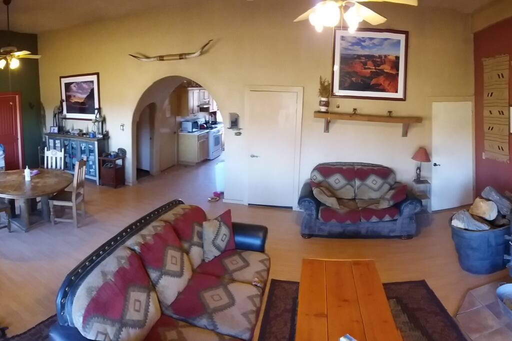 Living room, dining room, and kitchen