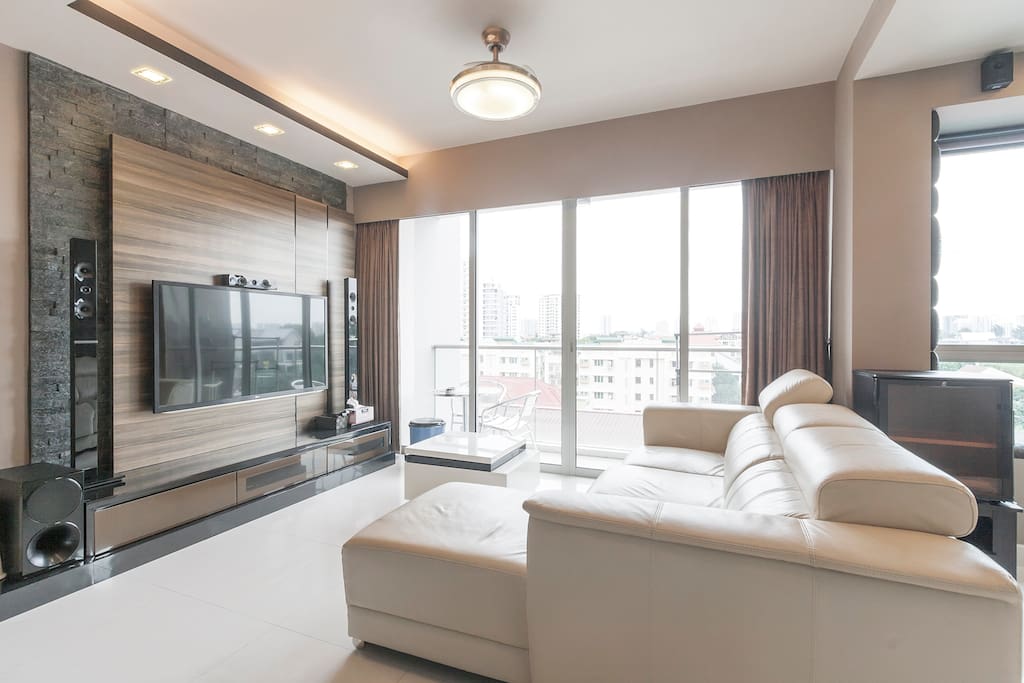 Living Room and Balcony with 55" Full HD LED TV and Blue Ray Hifi System