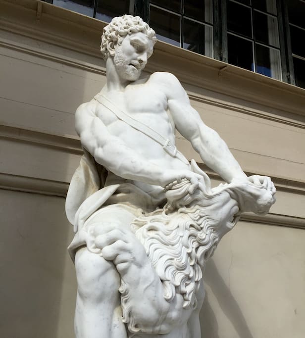 A statue from the time before artists were familiar with the atonomi of the Lion.